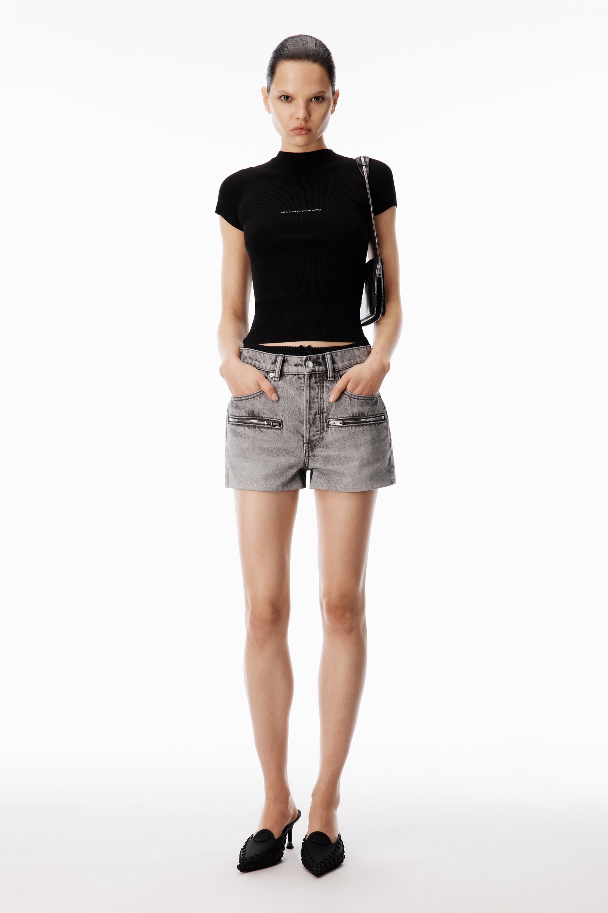 alexanderwang アレキサンダーワング Silk Zip Mid-Rise Short WASHED