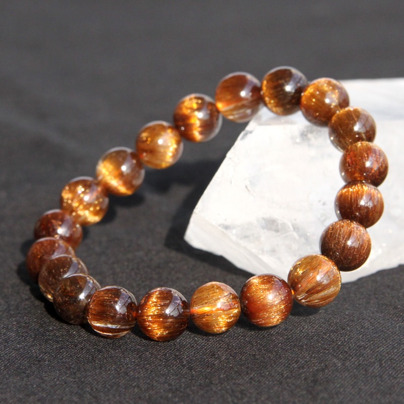 ブラウンキャッツアイルチルクォーツ10mmブレスレットSA-002│水晶