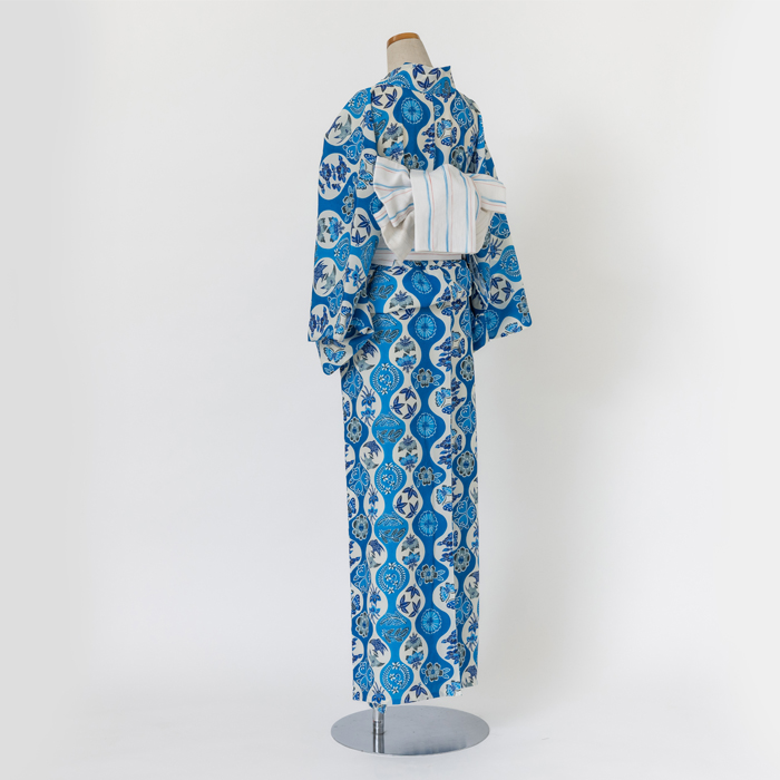 ゆかた 古今 吉祥立涌 （ブルー） 東レセオα 水色 仕立て上がり 日本製