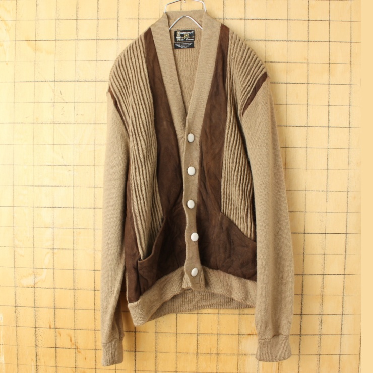 60s 70s USA Penney's TOWNCRAFT スウェードレザー 2PLYウールニット