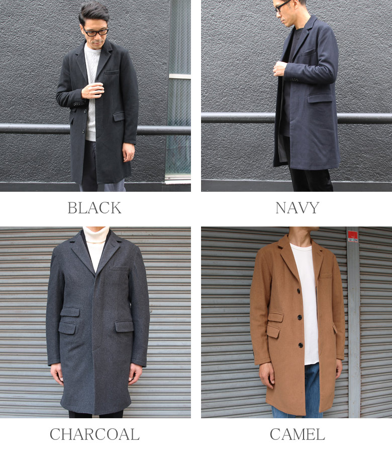 610gウールメルトン比翼仕立3Bチェスターコート 【送料無料
