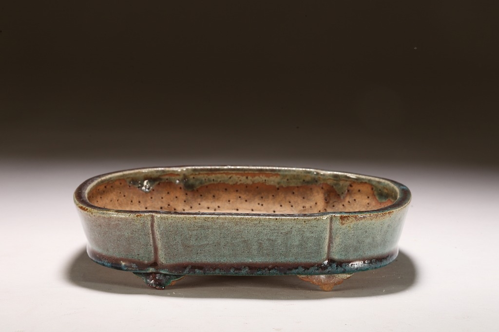 大岭山作 緑釉辰砂窯変単縁隅入足付長方 | 雨竹亭オンラインショップ