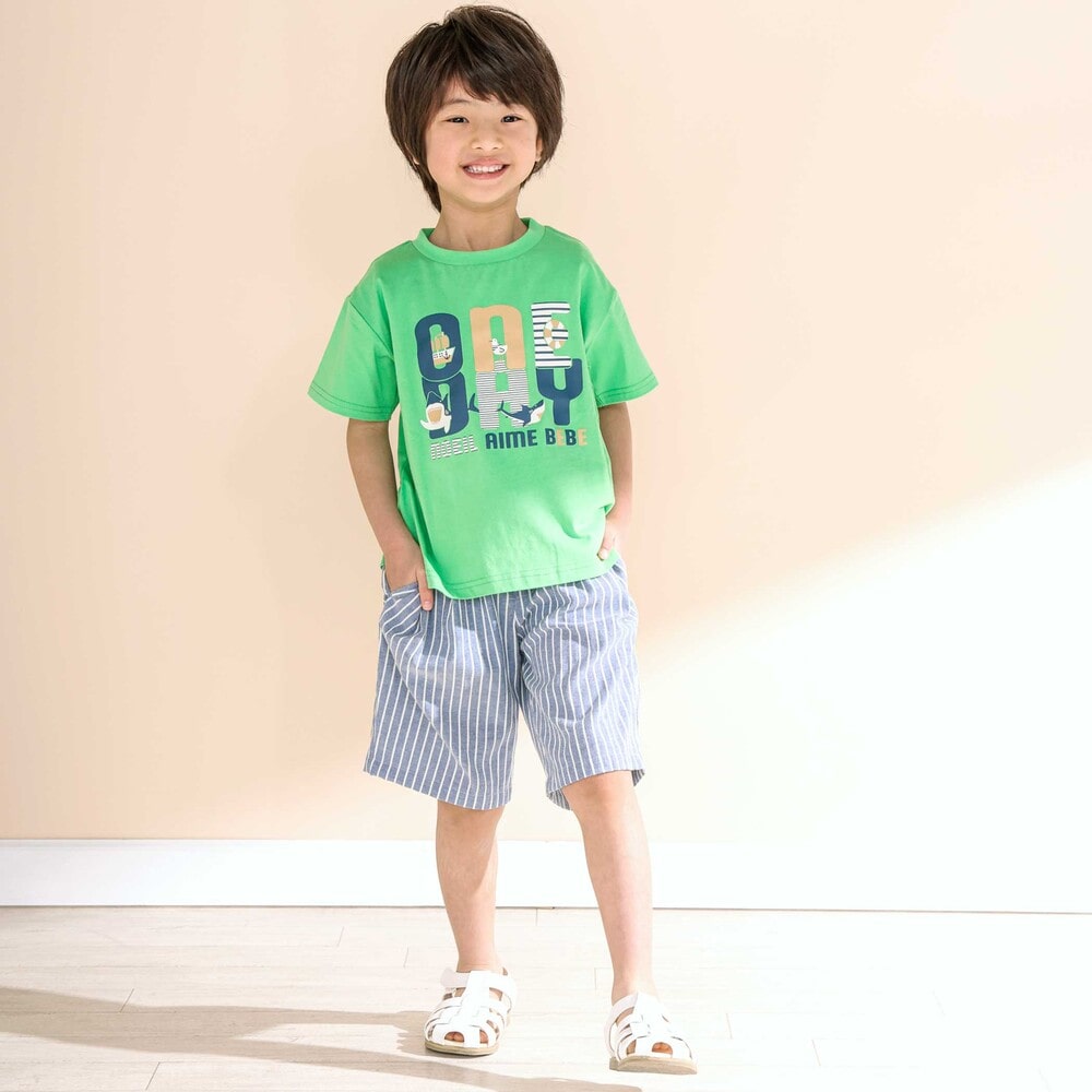 お揃い】チェック柄ボーダー柄ハーフパンツ(90~130cm)(90cm ネイビー系