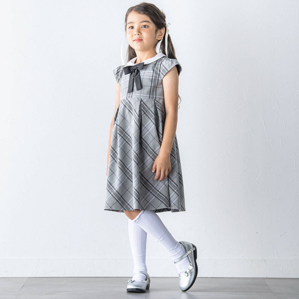リボンタイ付きチェックワンピース+ボレロアンサンブル(110~130cm