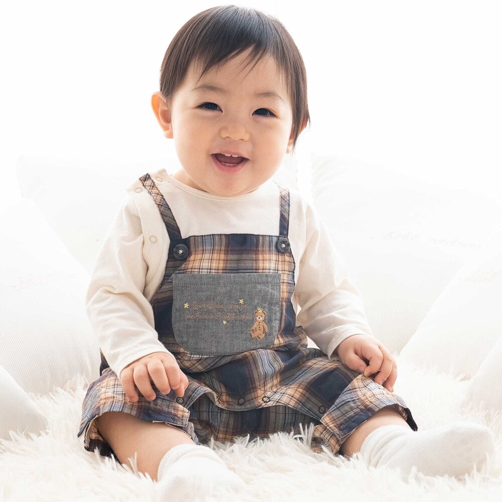 お揃い/オーガニック】チェックカバーオール(70cm ネイビー系): 新生児