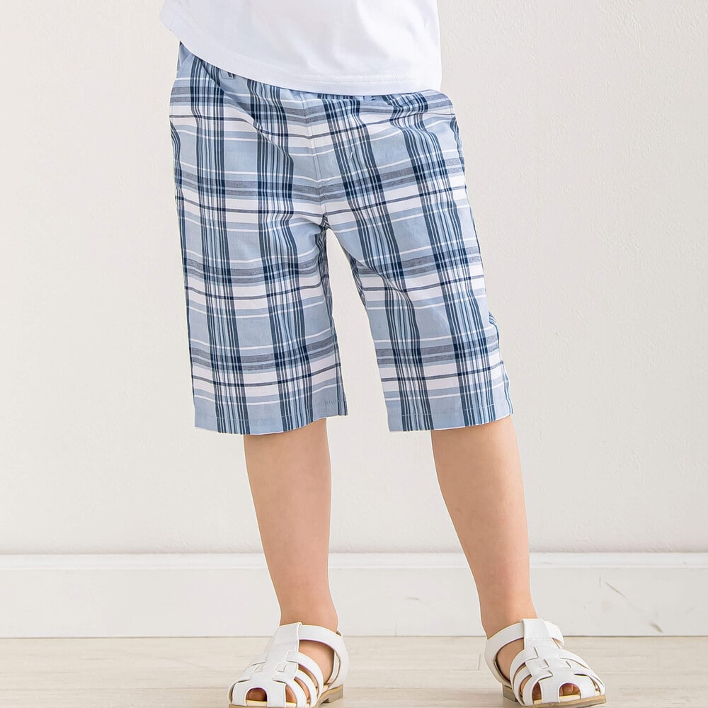 お揃い】先染めチェックハーフパンツ(90~150cm)(90cm ブルー系