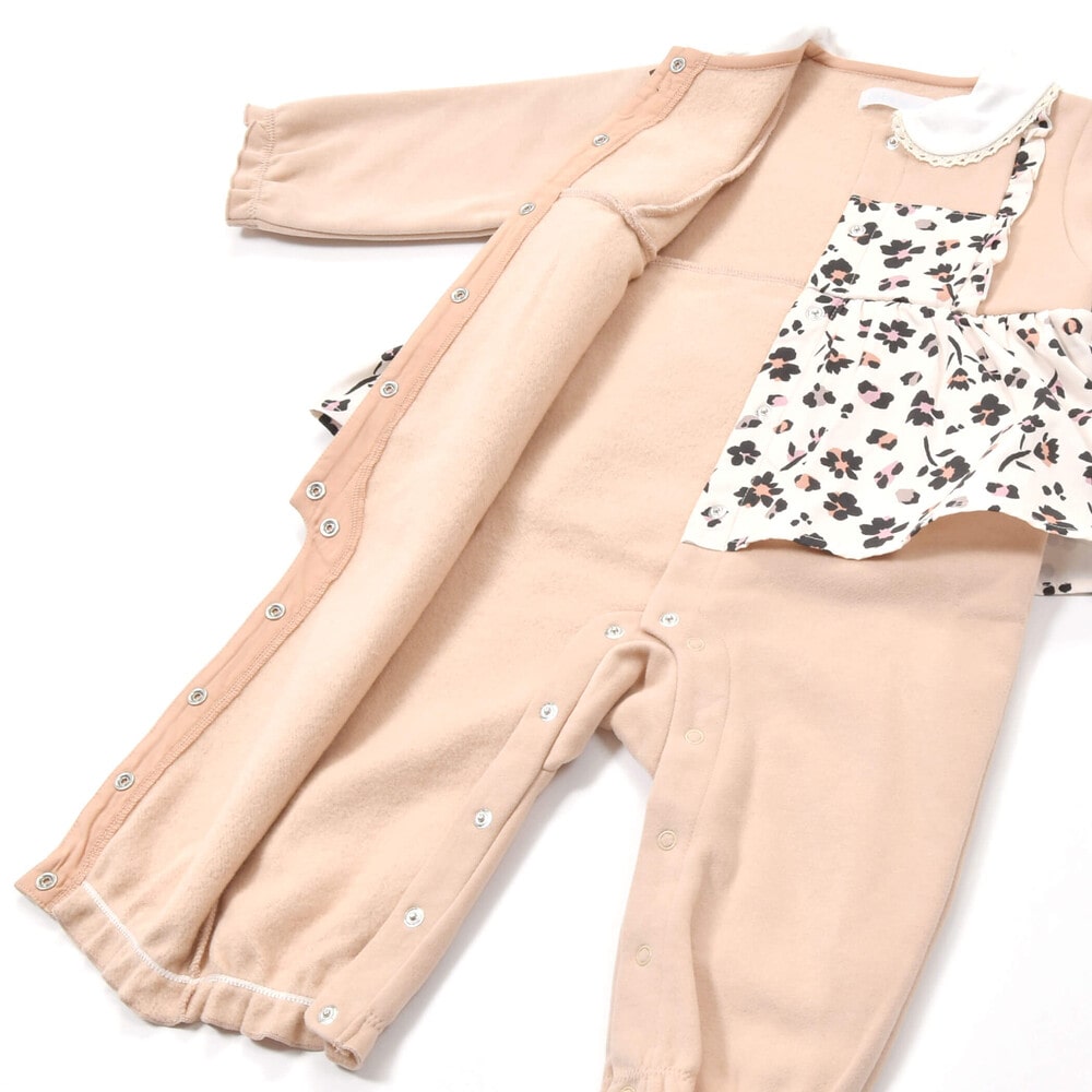 お揃い】レオパードフローラル花柄プリントカバーオール(70~80cm)(70cm