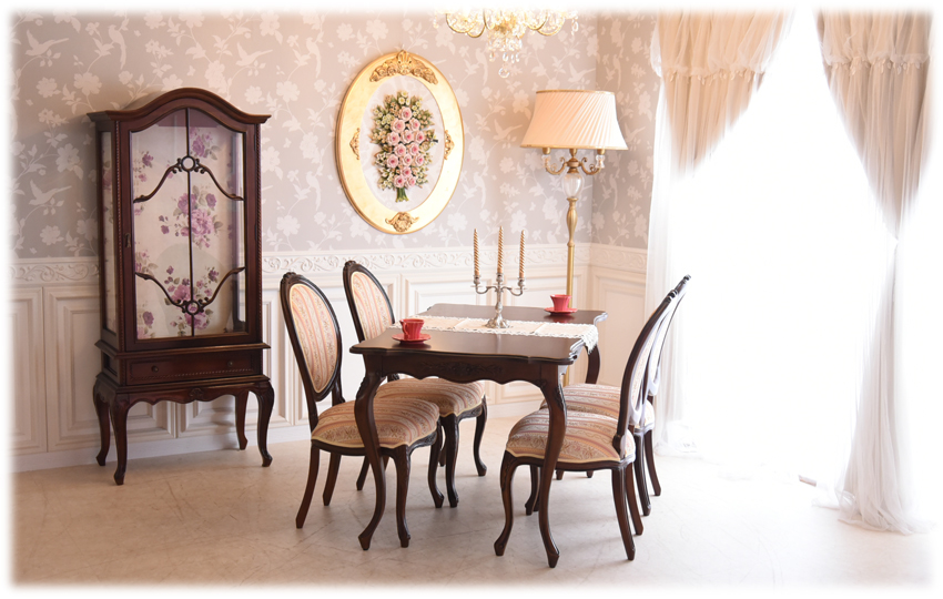 フィレンツェ ストライプ ダイニングチェア 幅53.5cm | ロココ調家具