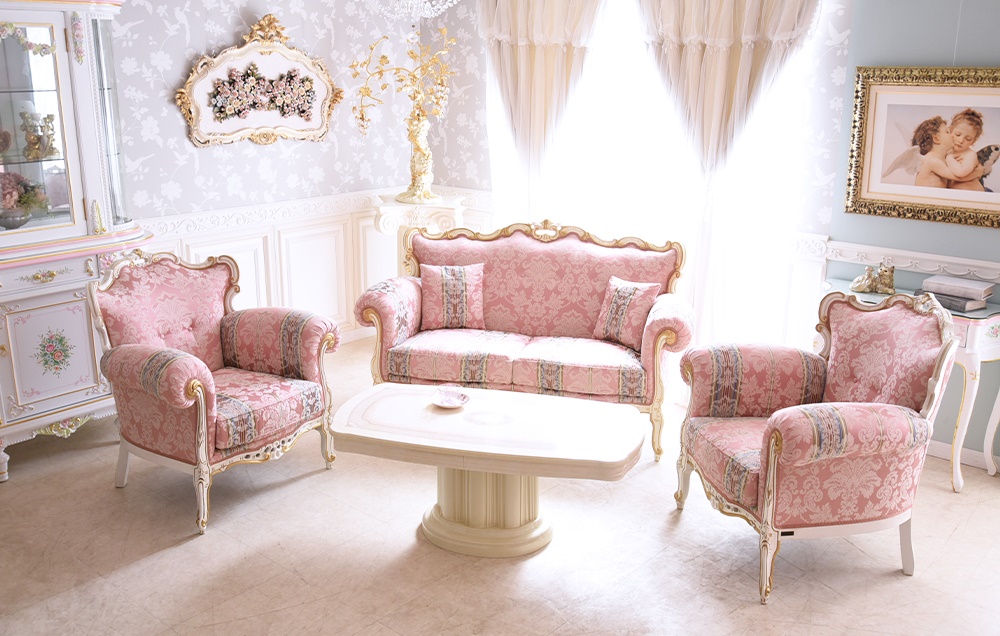 イタリア製 ロココ アントワネット 猫脚ソファ 3点 2人掛け+1人掛け