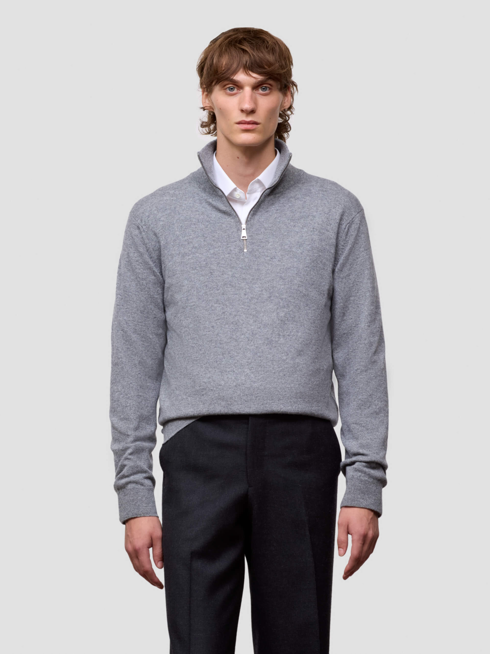 Heriot Mens Flannel Grey Cashmere Zip Neck Sweater - Begg x Co