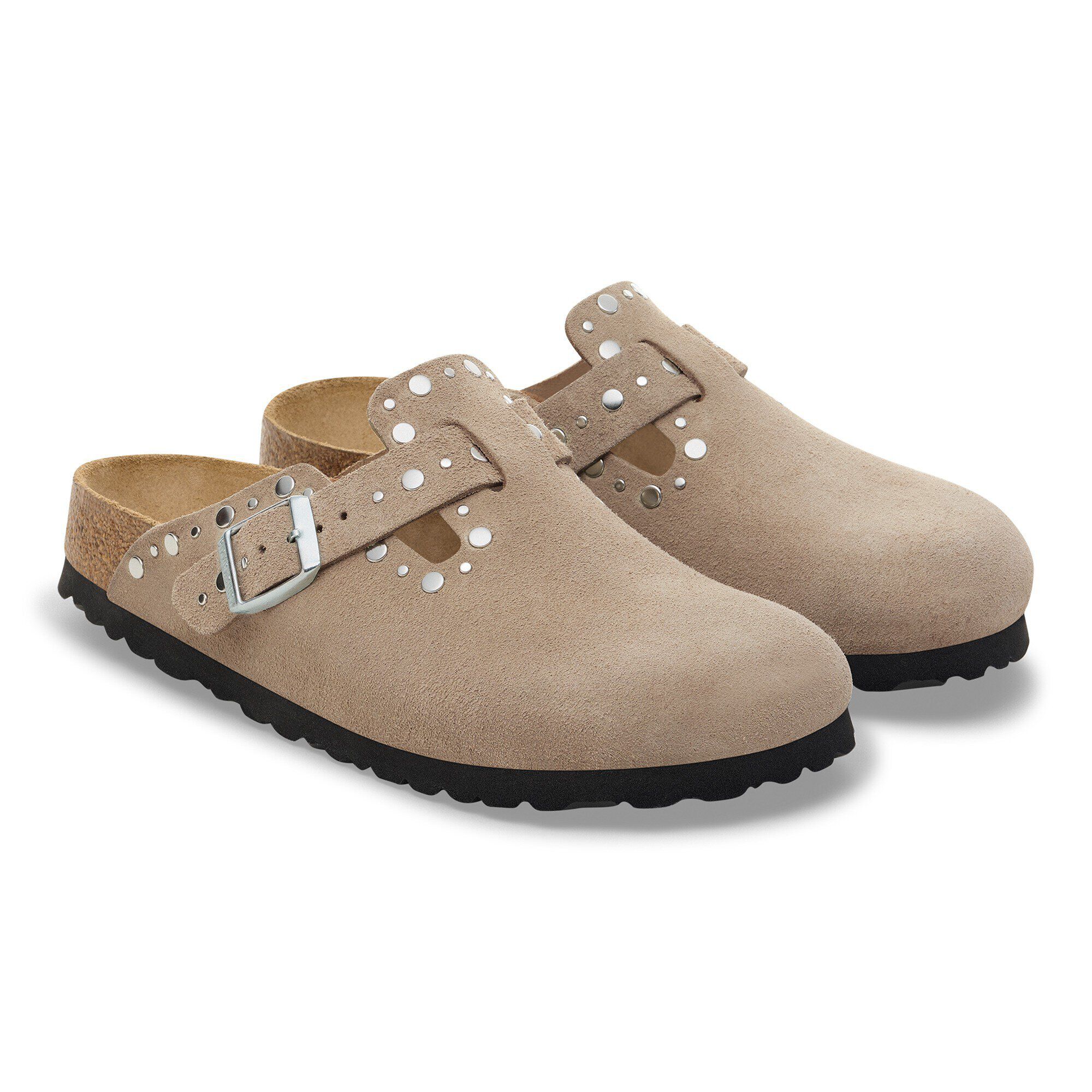 Boston Rivets Suede Leather in Color Taupe | BIRKENSTOCK US