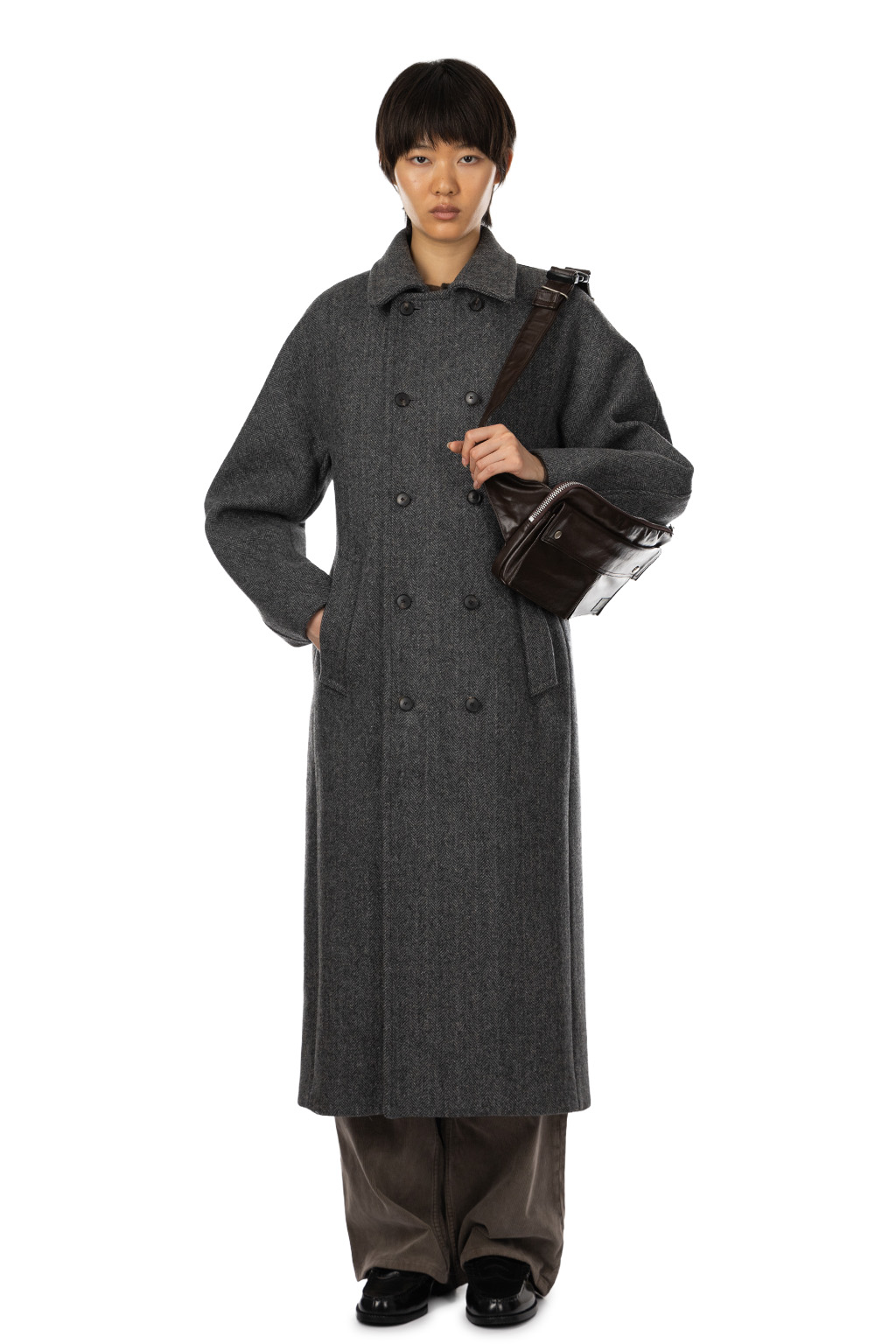 AURALEE | Shetland Wool Double Cloth Coat - Gray Herringbone