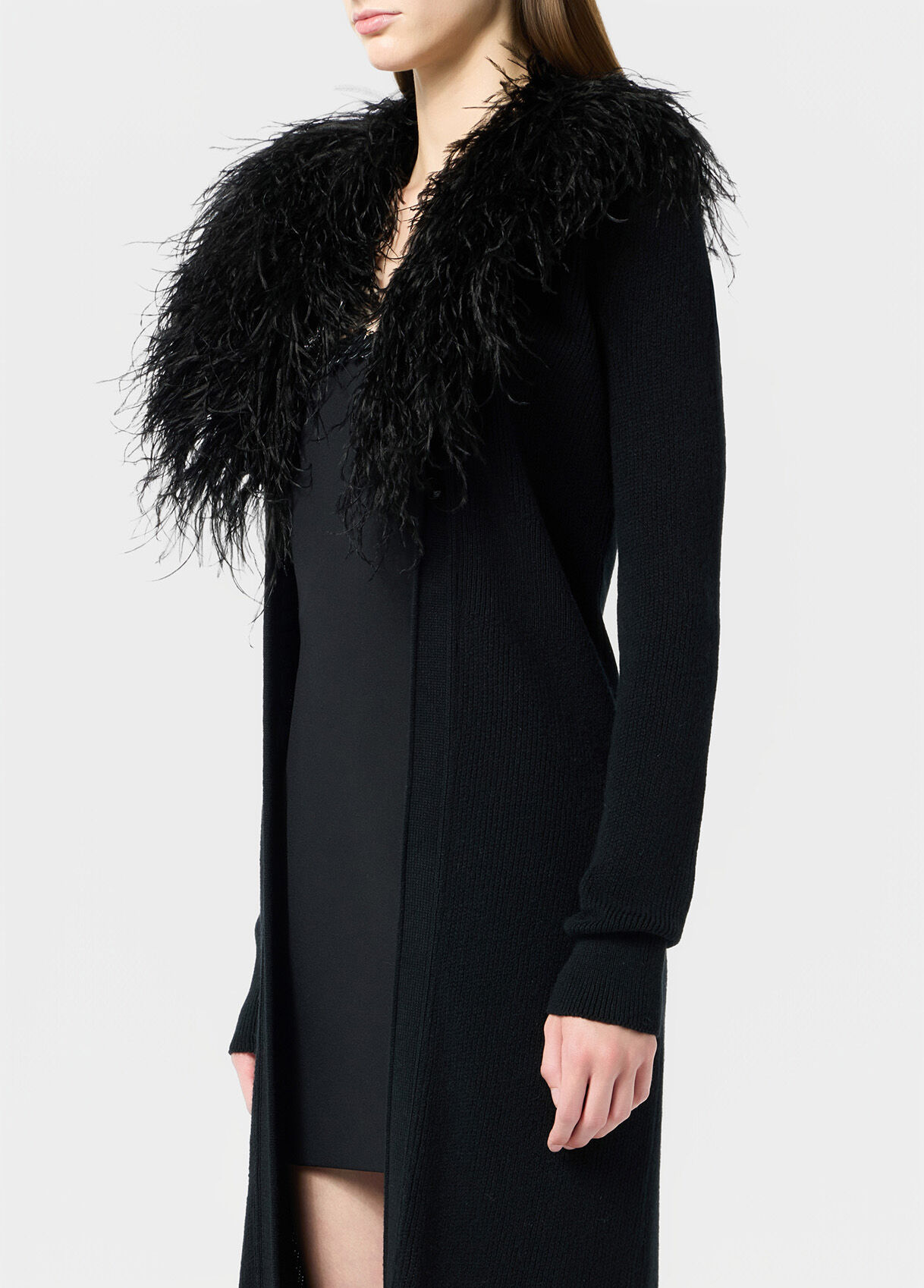 Black Long cardigan with faux fur collar - Blumarine US
