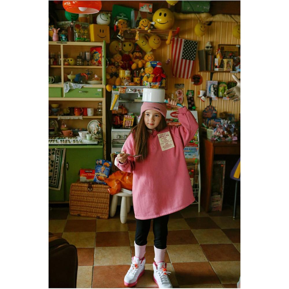 ピーチーズ】ジュニア ビックワッペン 袖ライン フードつきハーフ