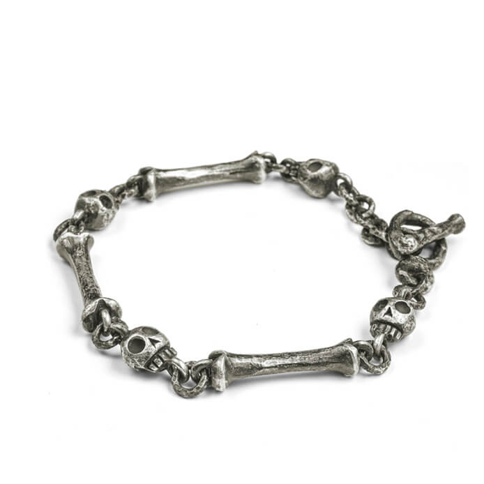 Antiqued Sterling Silver Jumbo Pirate Skull & Bones Link Bracelet