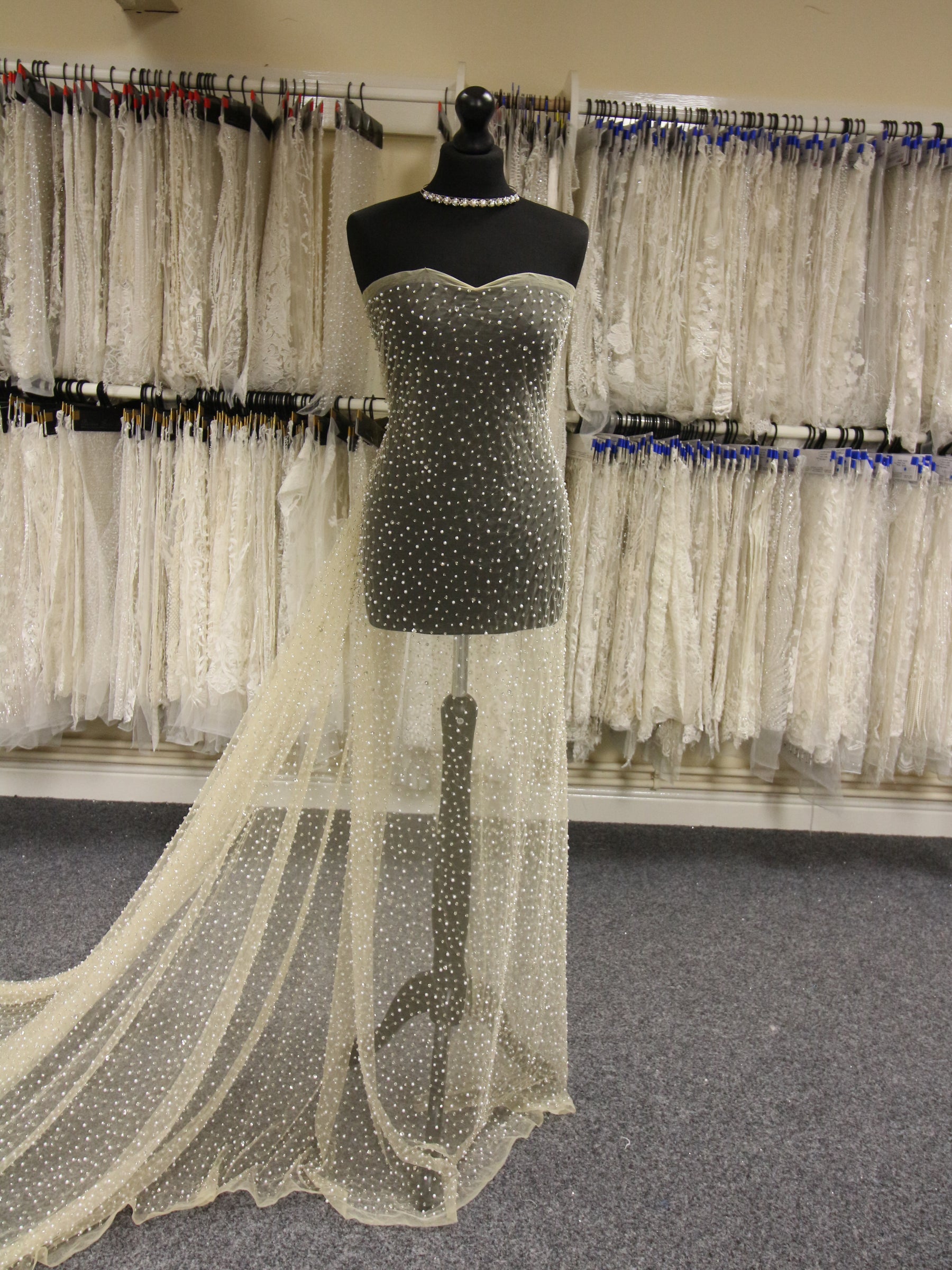 Ivory Diamanté & Beaded Bridal Fabrics Tulle - Zola