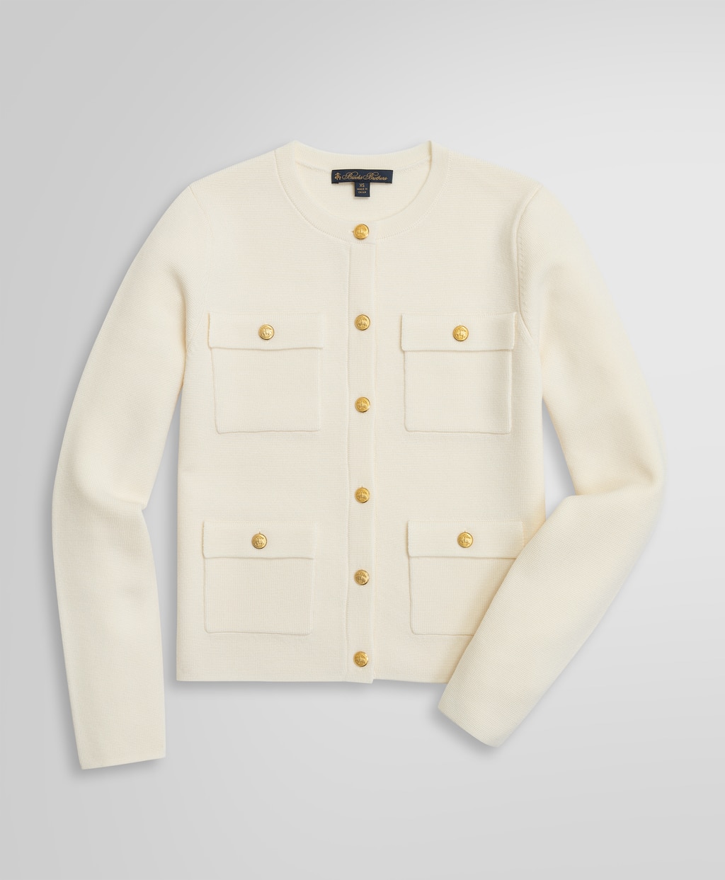 ウール ミラノリブ ゴールドボタン ノーカラーニットジャケット