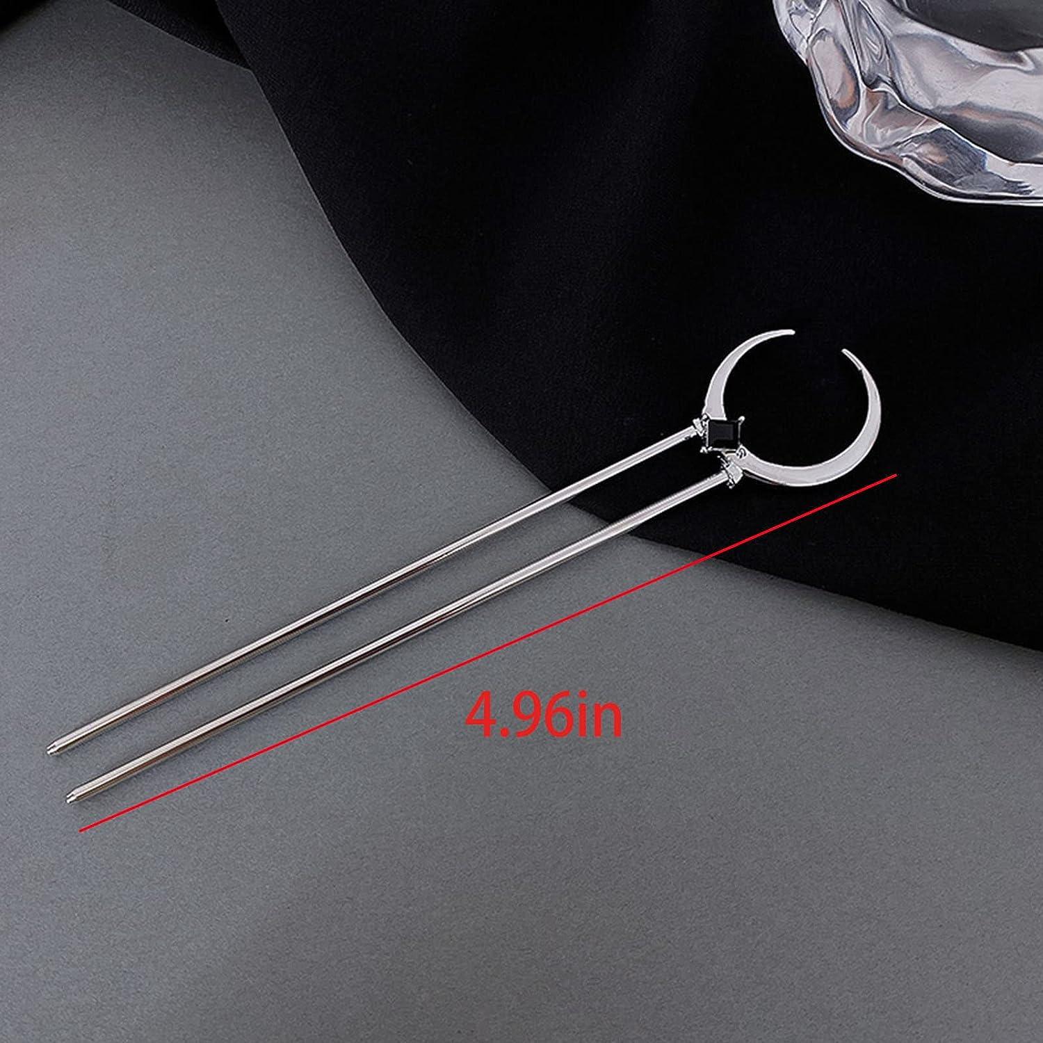 Vintage Moon Hair Stick Pins - Silver U Shape Hair Fork for Women