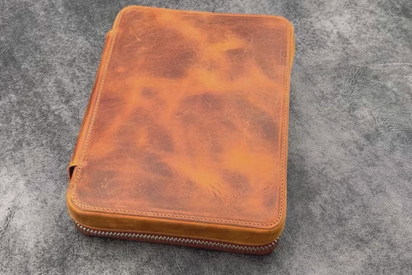 Wide A5 Expansi Zip Folio in Undyed Leather | Galen Leather Co.