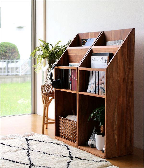 マガジンラック チーク おしゃれ 無垢材 オープンラック 天然木