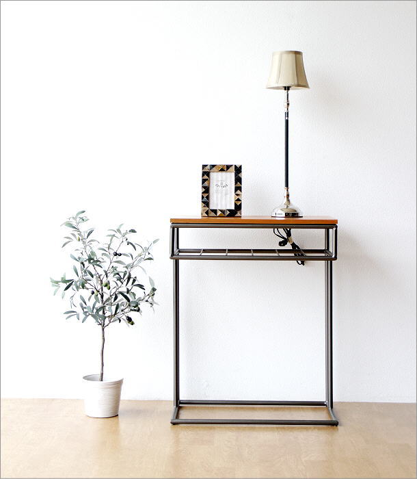 サイドテーブル 木製 アイアン マホガニー材 パソコン ワークテーブル