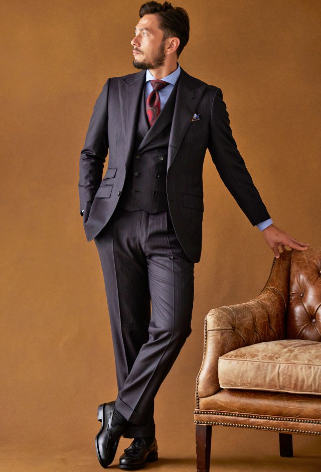 ブラウンスーツ・ストライプのコーディネート（Cloth Ermenegildo