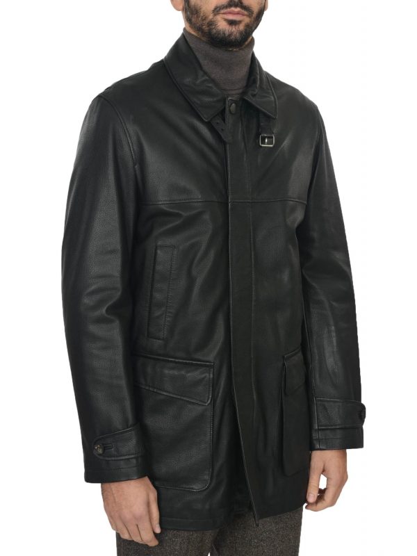 PAL ZILERI BLACK LEATHER COAT - X6M782 02 | Gruppo Mossialos