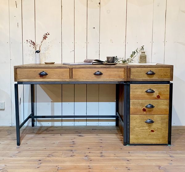 インダストリアルアイアンデスク・パイン古材風@大阪東京名古屋