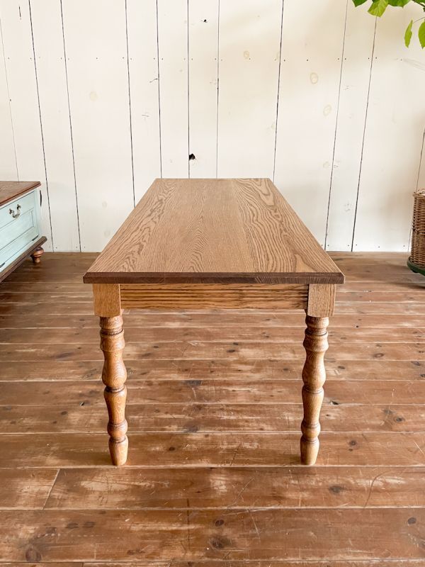 W1200ホワイトオーク無垢材リビングテーブル（ろくろ脚）@大阪東京名古屋