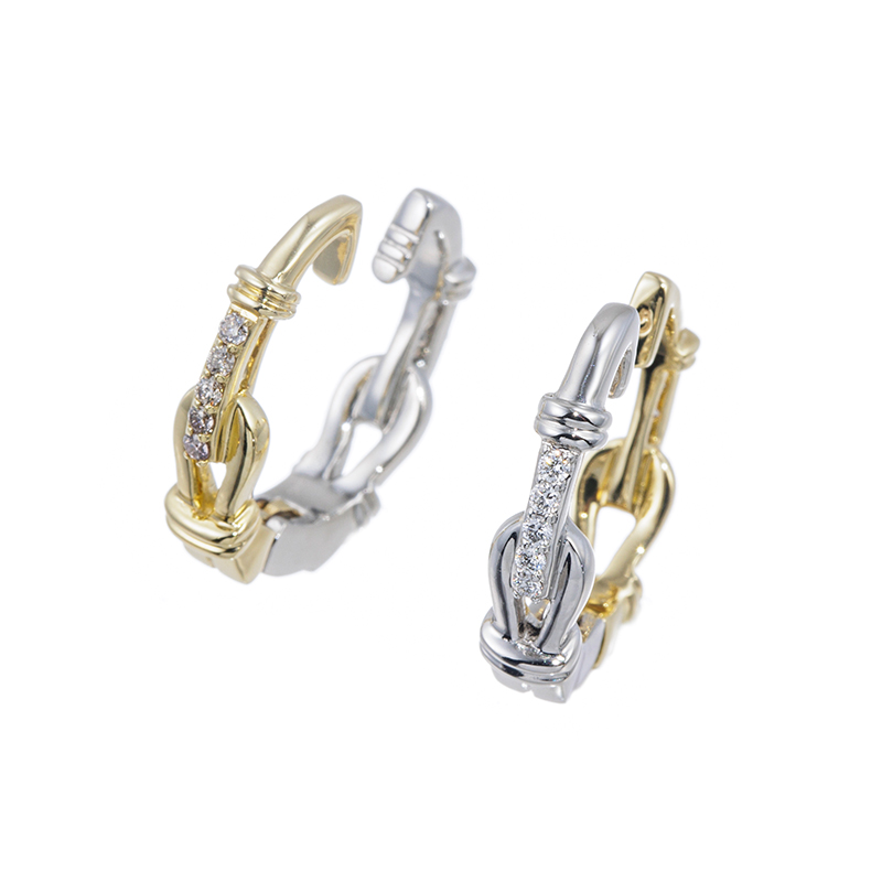 GSTV PT950/K18YG ダイヤモンド & ブラウンダイヤ Link ピアリング D