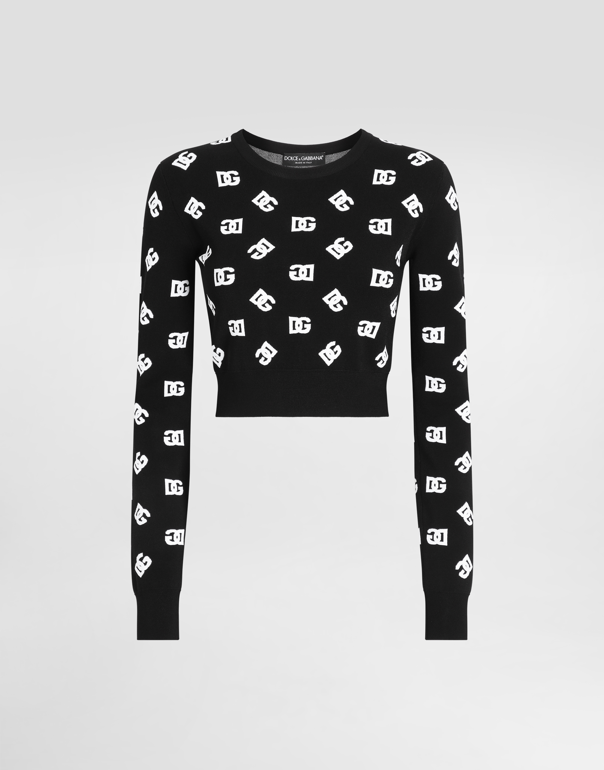 Cropped viscose jacquard sweater with DG logo in Print for Women