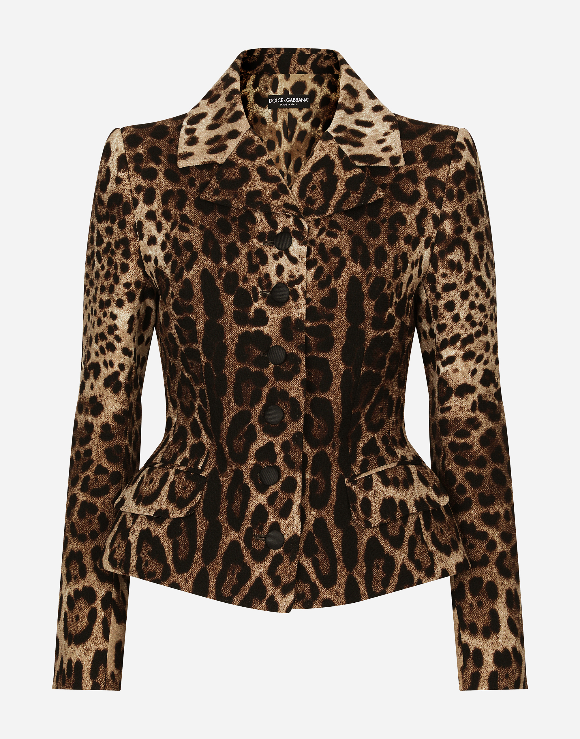 Single-breasted double crepe jacket with leopard print in Animal