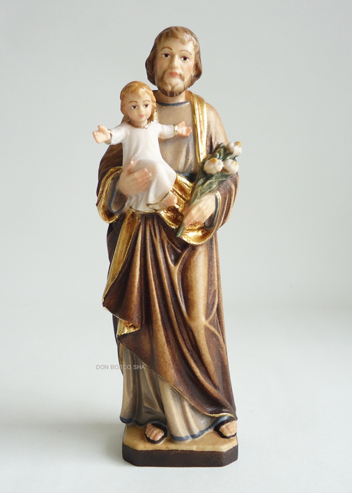木彫り 聖ヨセフと幼子イエス像 カラー 約12cm - ドン・ボスコ社