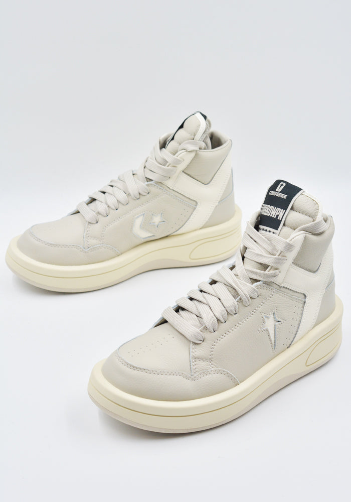 RICK OWENS DRKSHDW CONVERSED TURBOWPN MID-TOP SNEAKERS OYSTER SS25