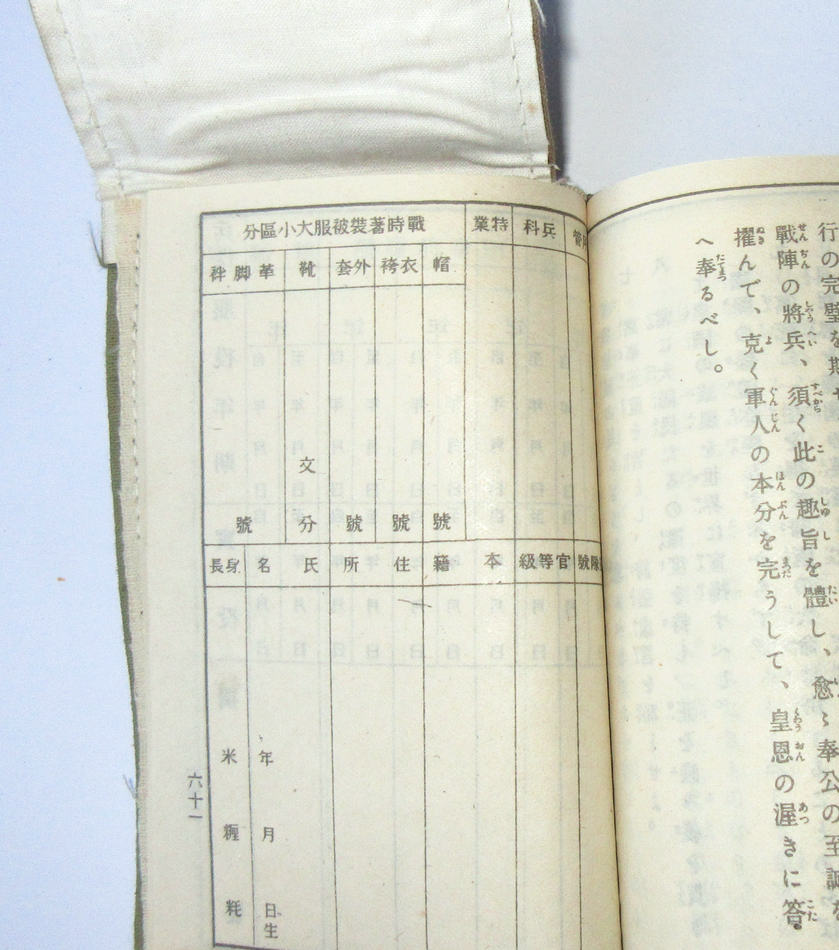 日本軍の軍隊手帳(緑色無地小口型)