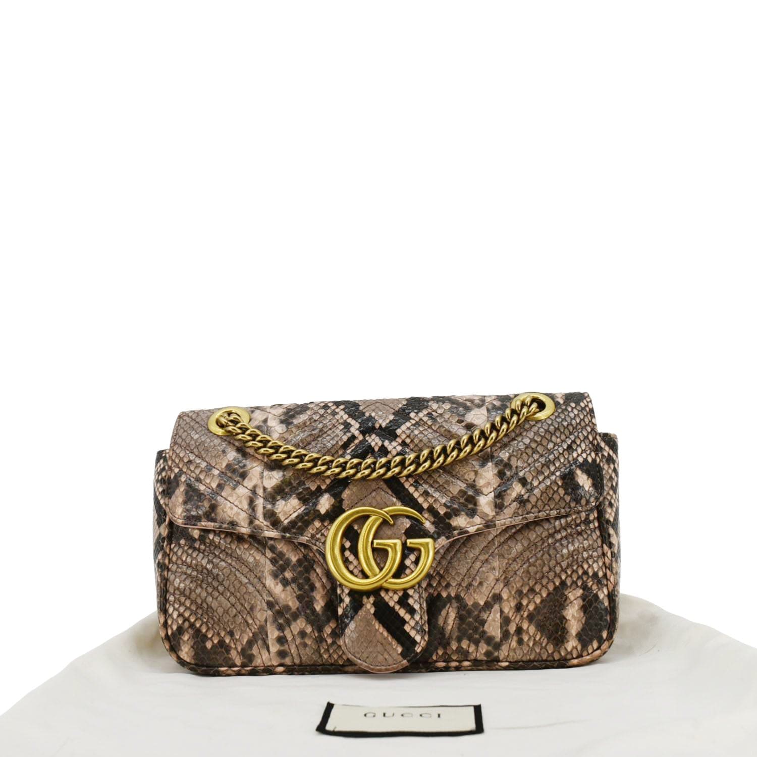 GUCCI GG Marmont Snake Print Leather Brown Crossbody Bag