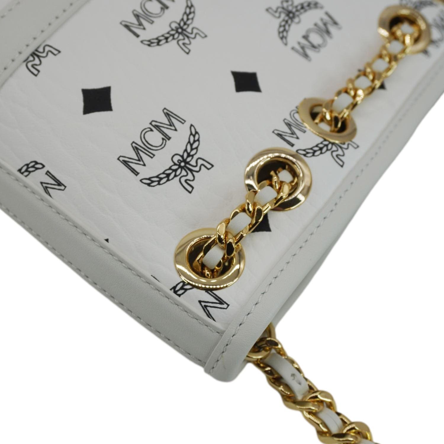 MCM Aren Mini Visetos Canvas Chain White Backpack