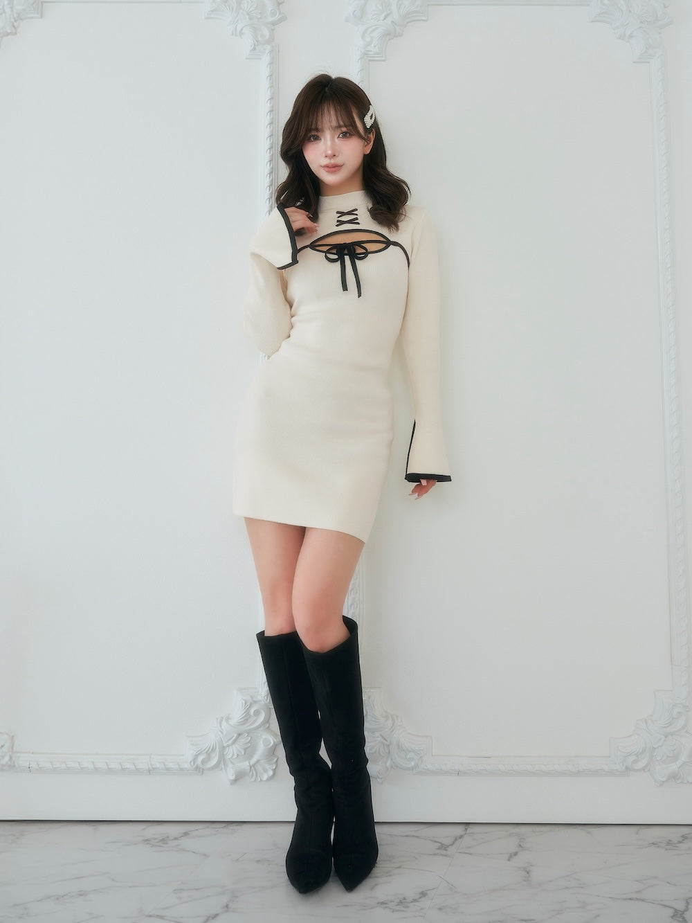 フロントオープンリボンニットミニワンピース – Darich (ダーリッチ)