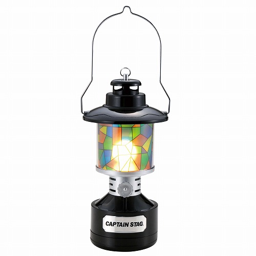 ツインライト LEDランタン＜ステンドグラス風シート付＞（ブラック