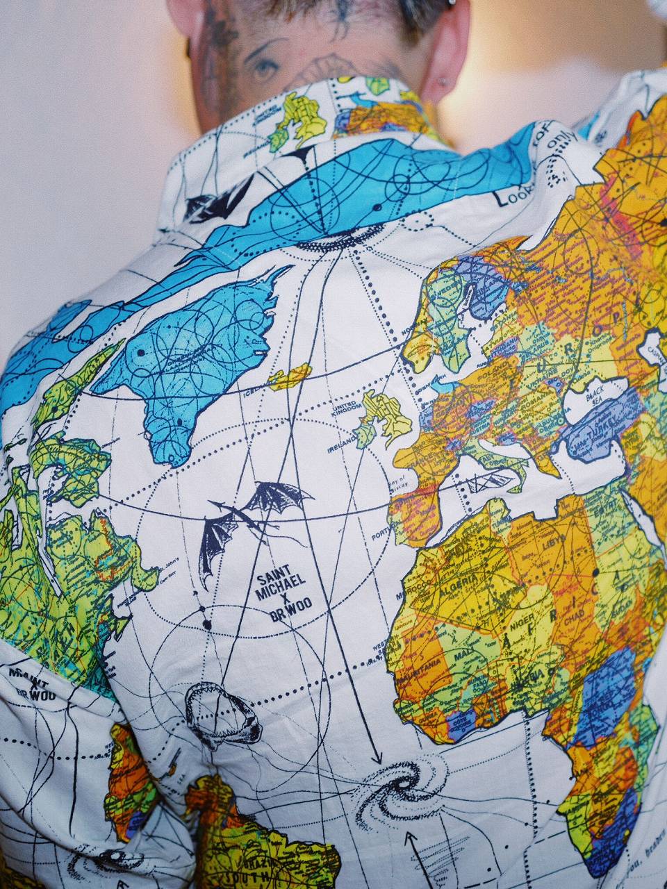 Saint Mxxxxxx) DW-PAJAMA SH/WORLD MAP/WHITE (SM-S23-0000-082