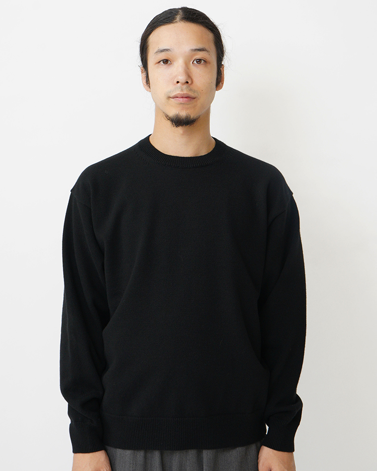 SUNSHINE CASHMERE TWIST TENJIKU CREW NECK / BLACK | BATONER (MEN