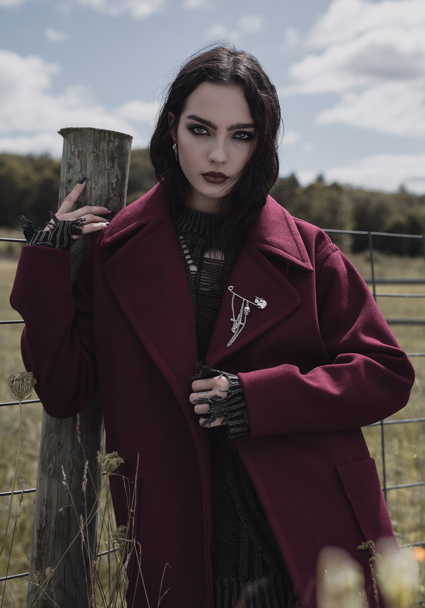 Meltdown Oversized Coat with Brooch - Red | Disturbia - Shop