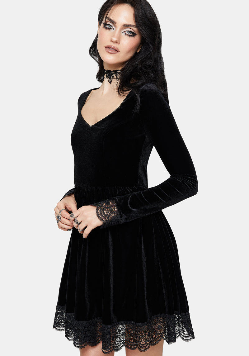 Orbweb Long Sleeve Lace Hem Velour Mini Dress – Disturbia