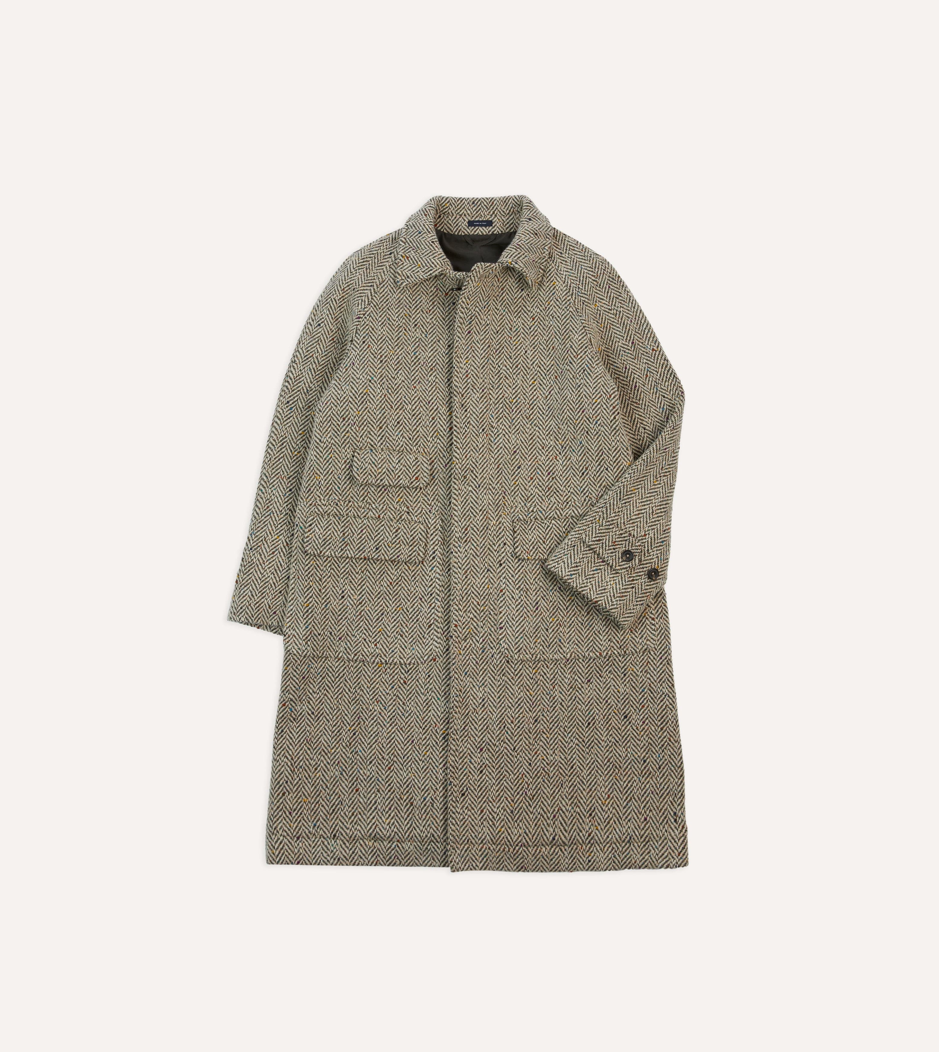 Taupe Herringbone Flecked Wool Raglan Coat – Drakes