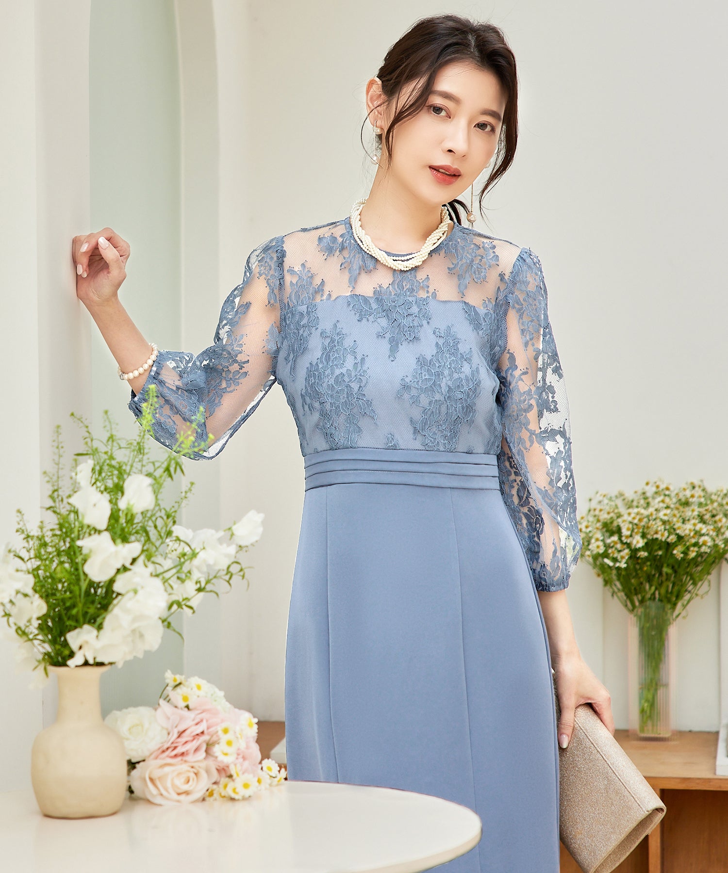 パーティードレス レディース ドレス ワンピース 結婚式 レース 花柄