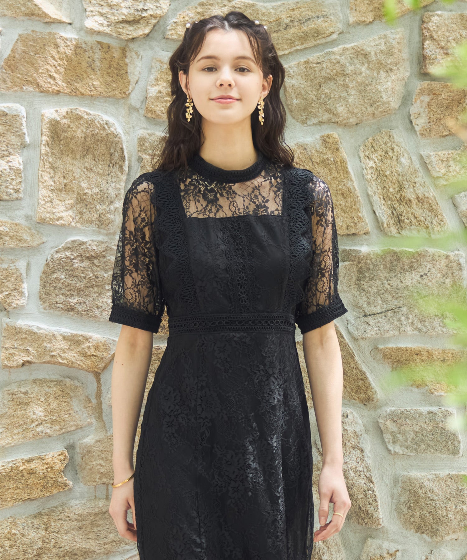 ワンピース ドレス レース タイト 結婚式 5分袖 ブラック – [公式