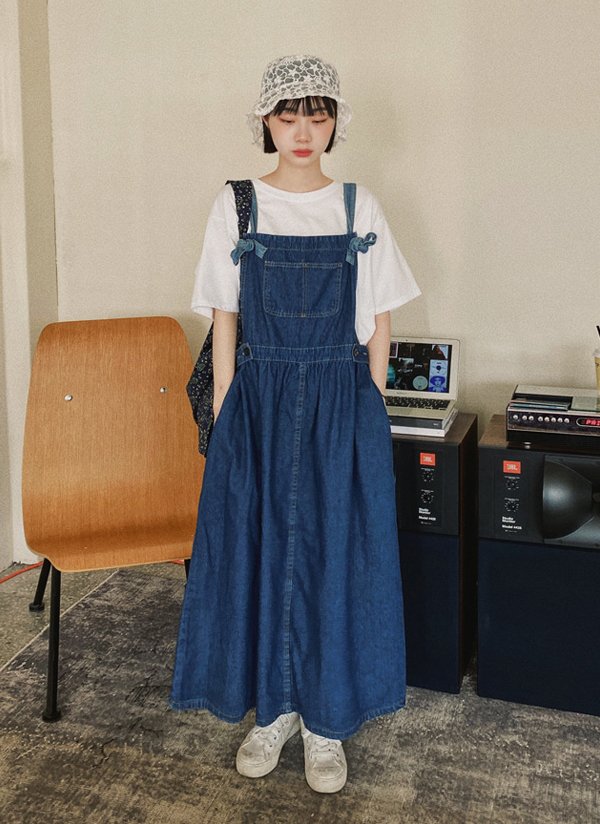 ロングフレアデニムサロペットスカート | レディースファッション通販