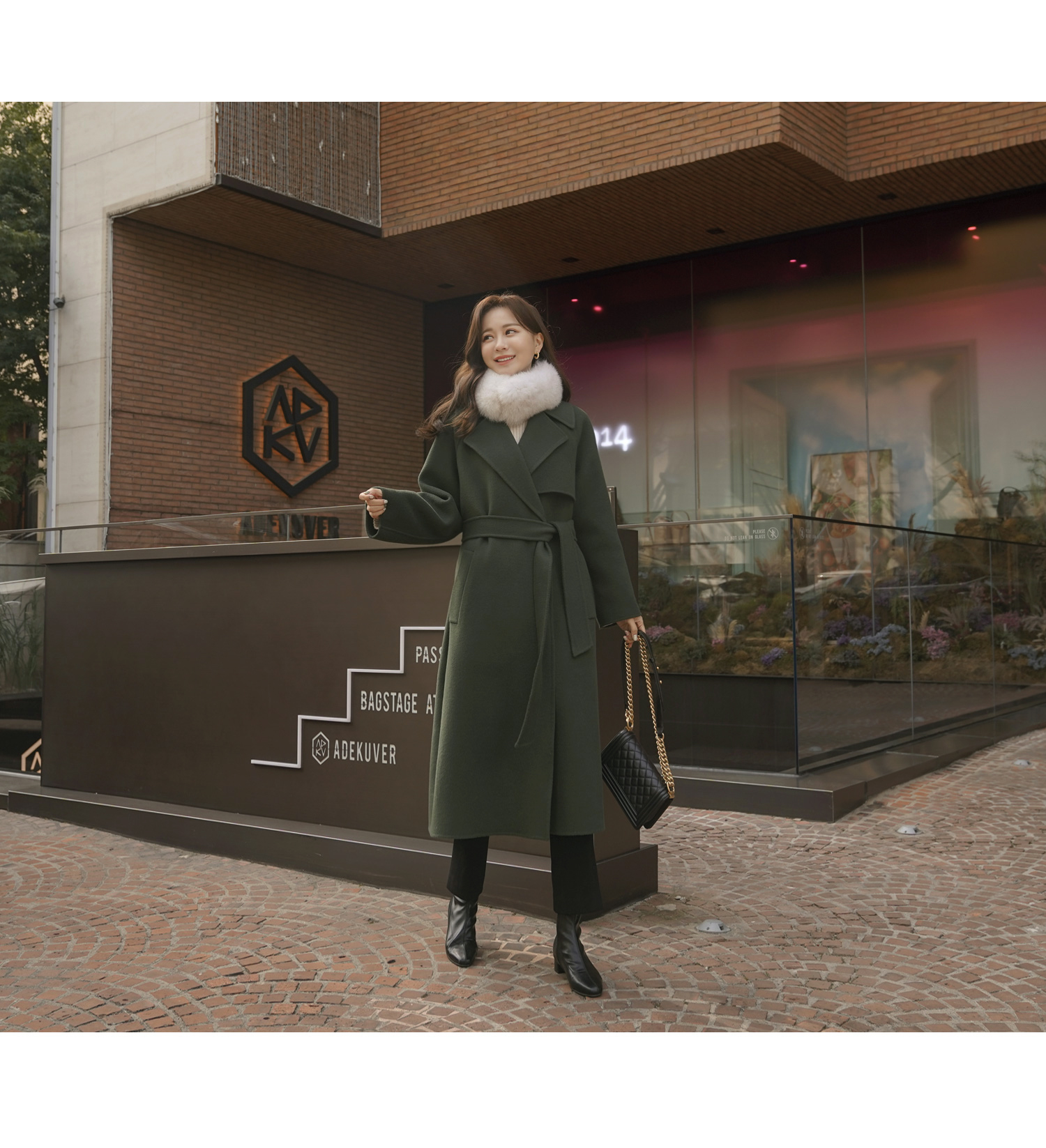 ベルトSETウールミックスコート(カーキ) | レディースファッション通販