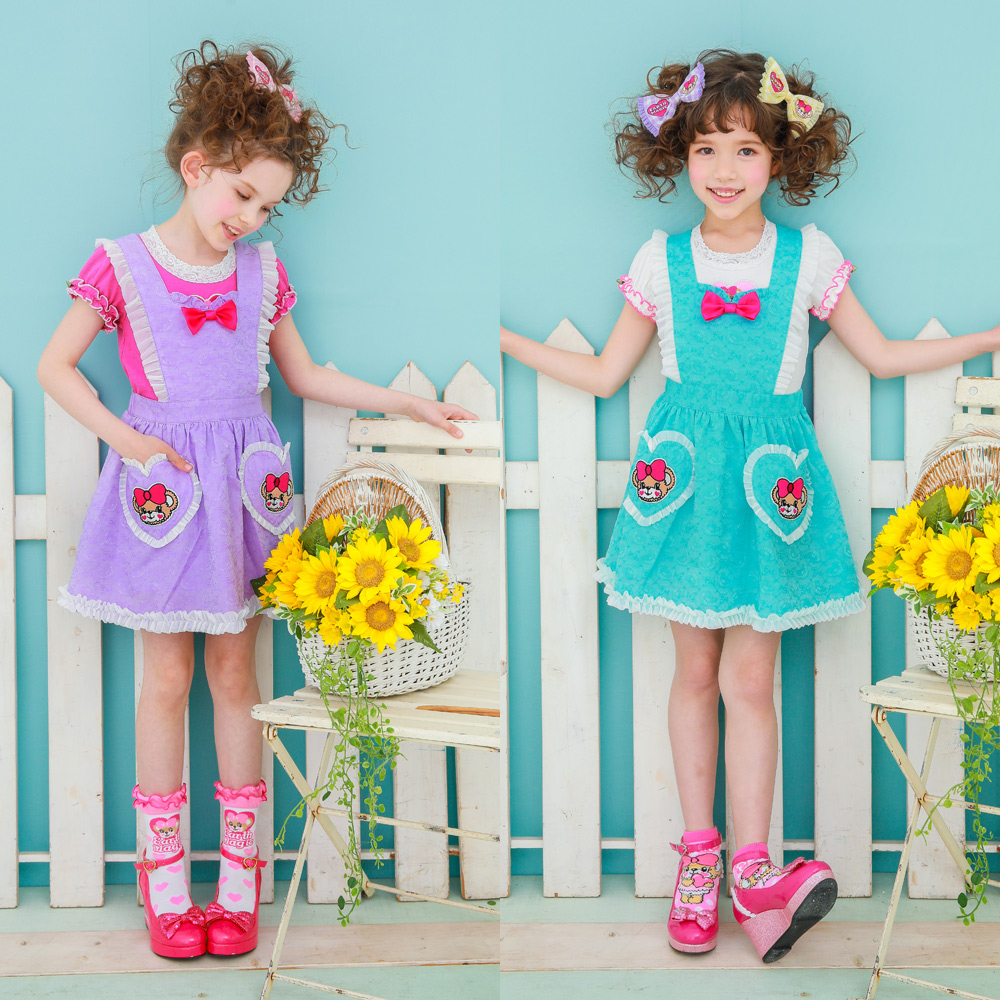 アースマジック EARTHMAGIC シャンブレー エプロン風フリルジャンスカ