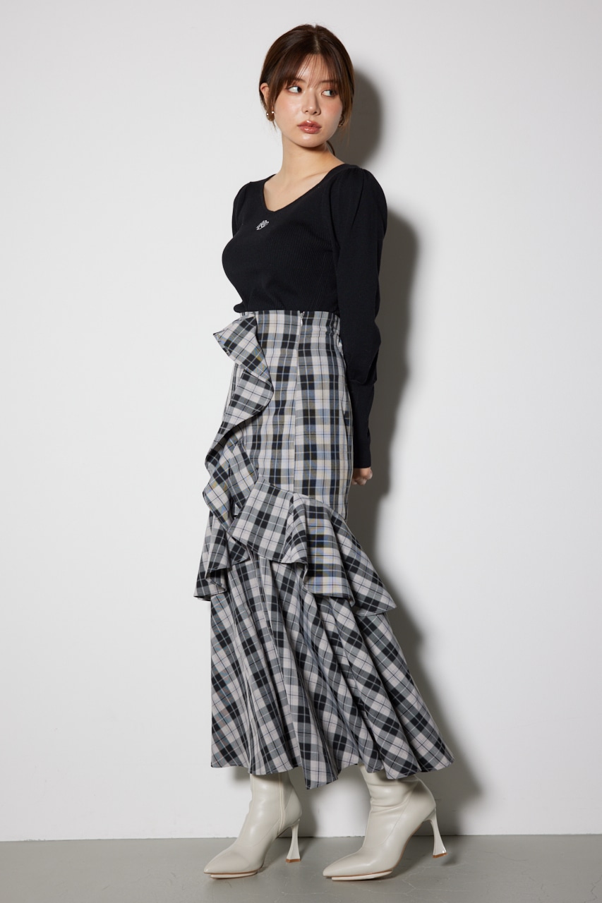 rienda | チェックフリルスリットスコートショートパンツ (パンツ